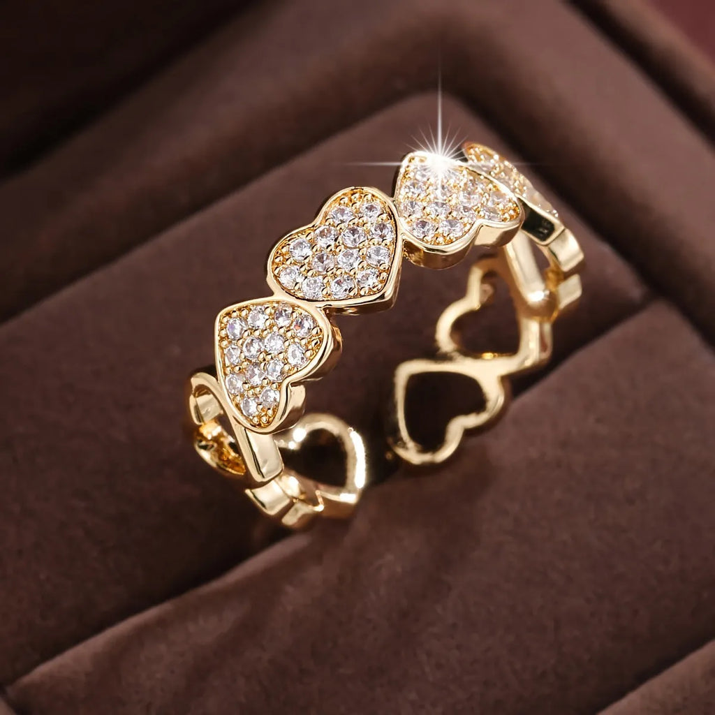 Adjustable opening couples ring with geometric heart design in gold and silver colour options