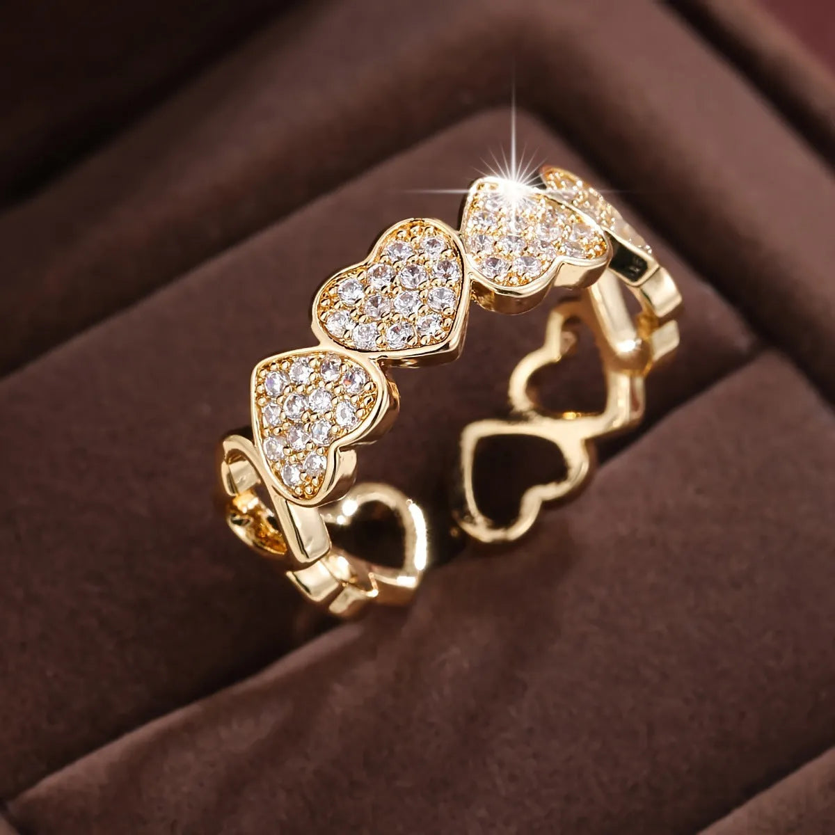 Adjustable opening couples ring with geometric heart design in gold and silver colour options