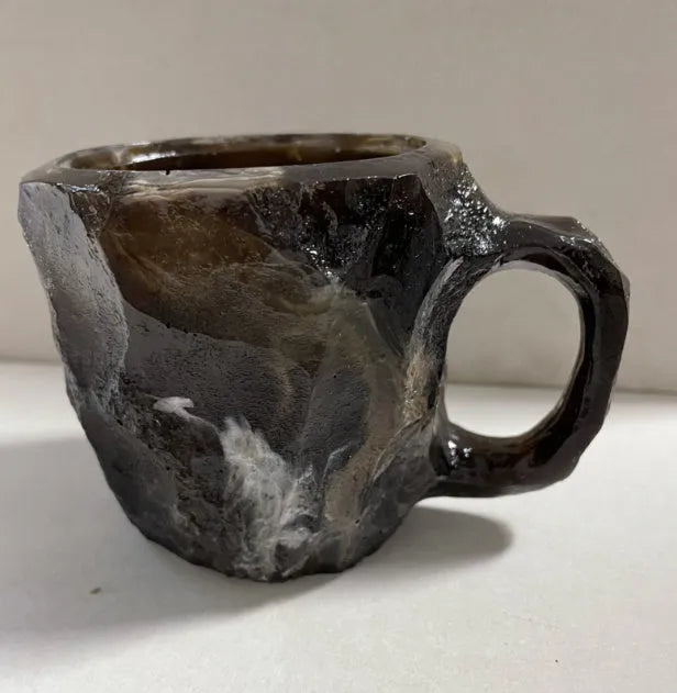 Clear resin coffee mug with crystal texture and handle in assorted colours