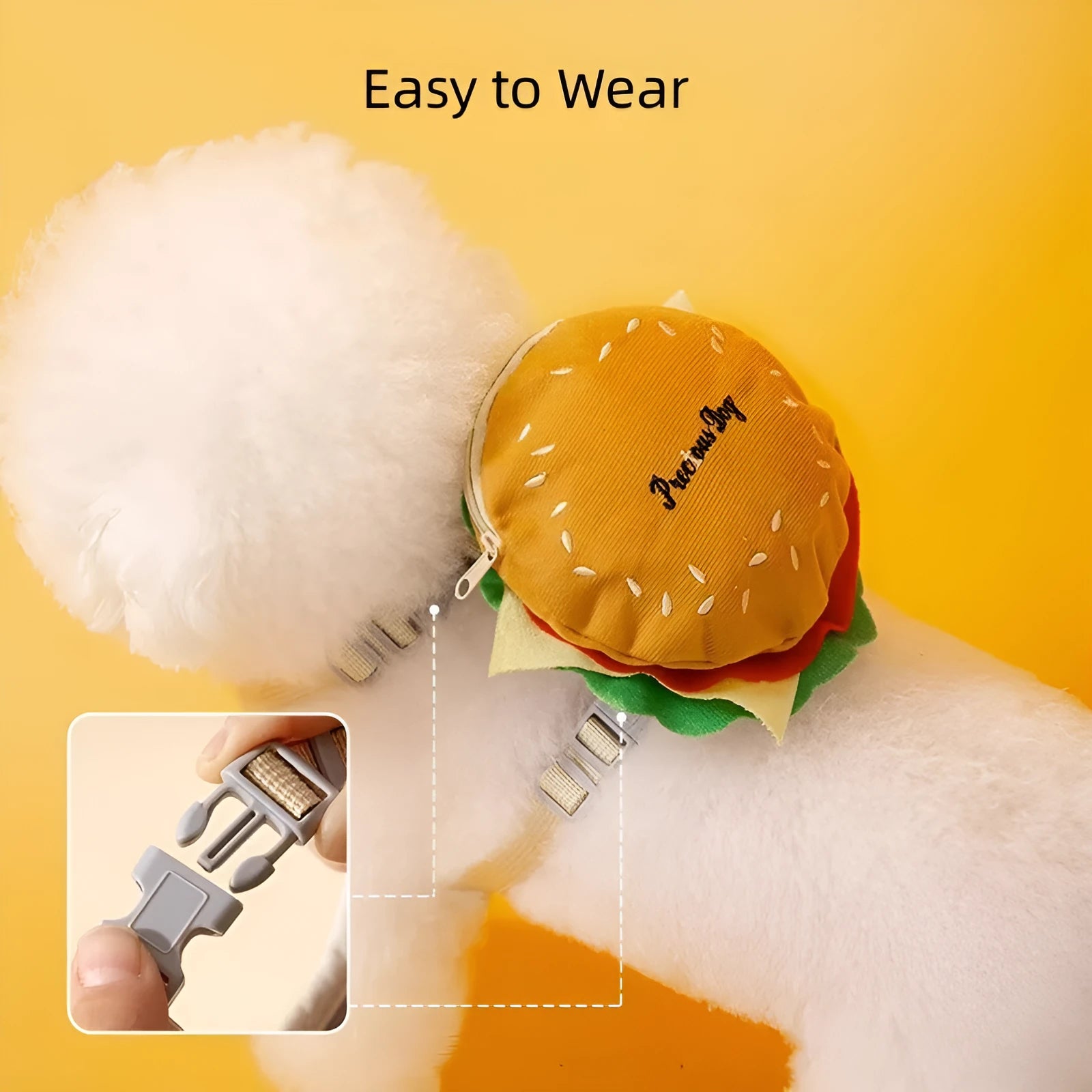 Cartoon hamburger chips design adjustable vest leash for cats and dogs with escape-proof construction