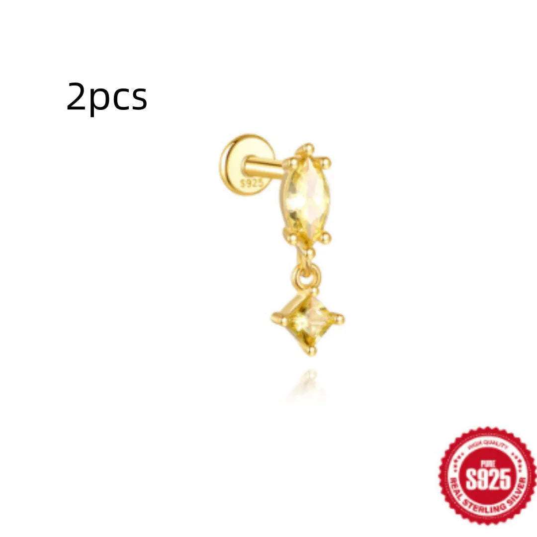 S925 sterling silver water drop earrings with flat spiral puncture detail in gold electroplated finish