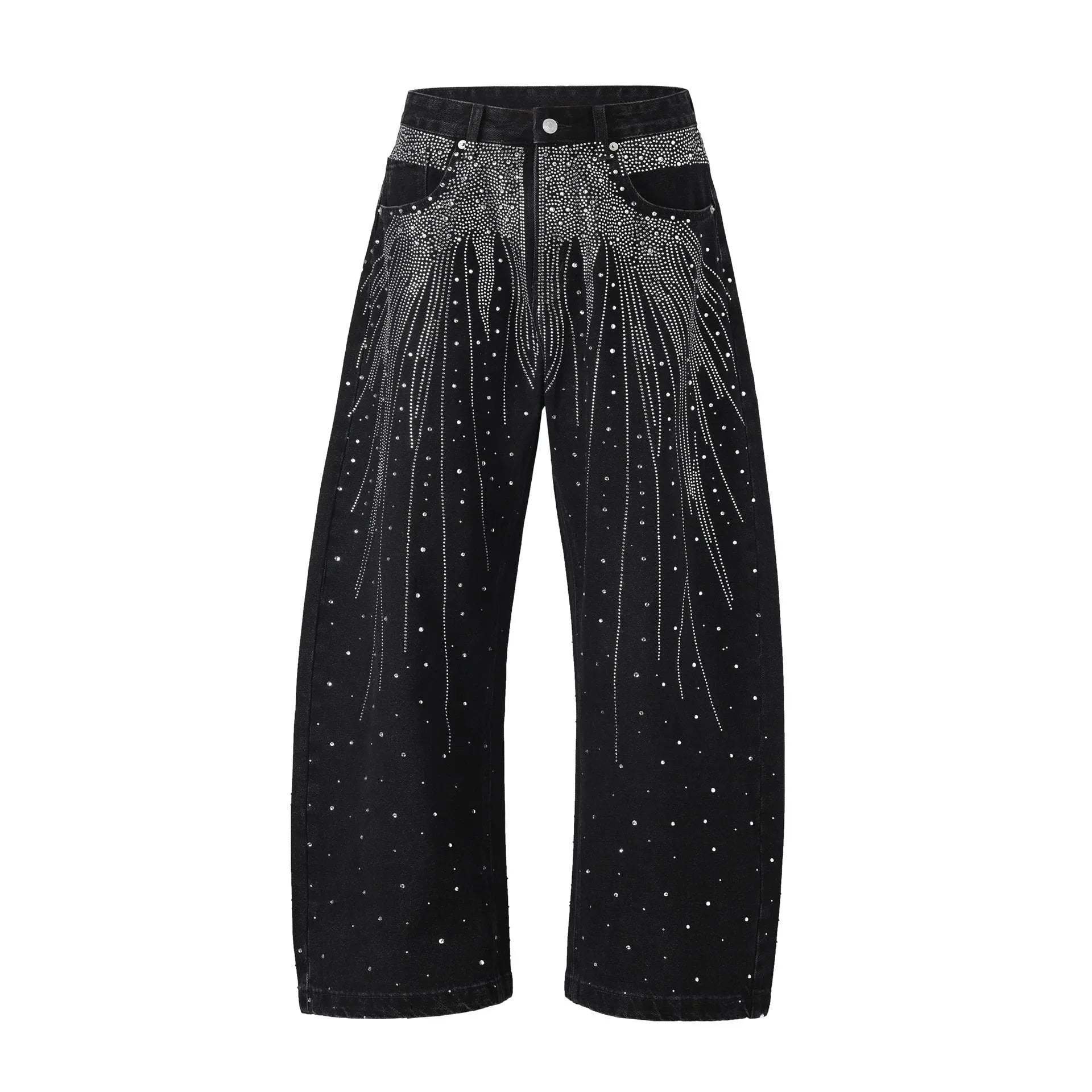 Loose-fitting wide-leg cotton trousers in black or blue colours with pull-on design for leisure wear