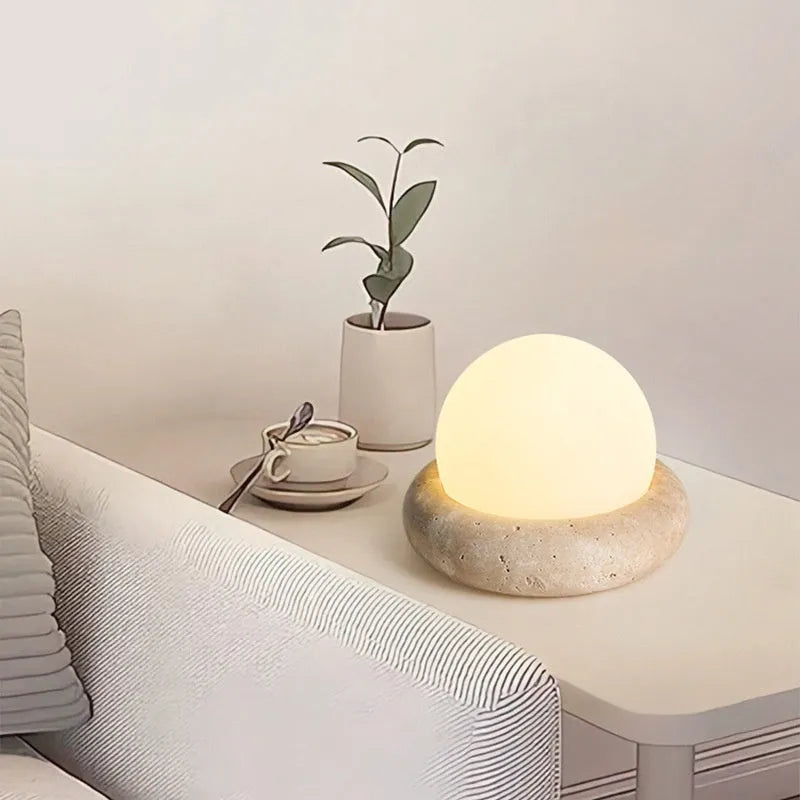 Remote control rechargeable bedside table lamp with yellow cave stone light