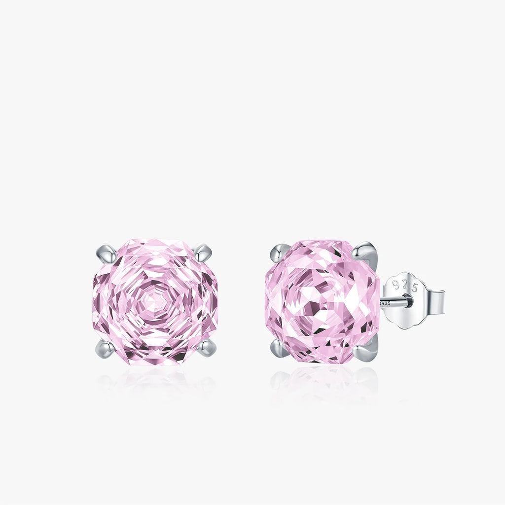 S925 sterling silver rose stud earrings in 6mm and 8mm pink flower designs for women