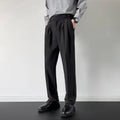 Men's straight loose fit trousers in apricot or black colour with polyester fabric