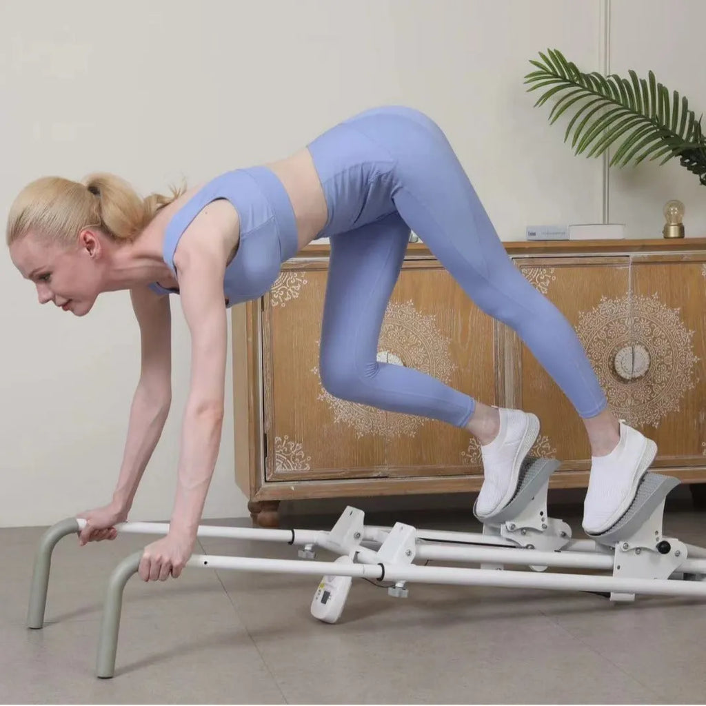 White foldable treadmill and climbing machine combo for home fitness equipment