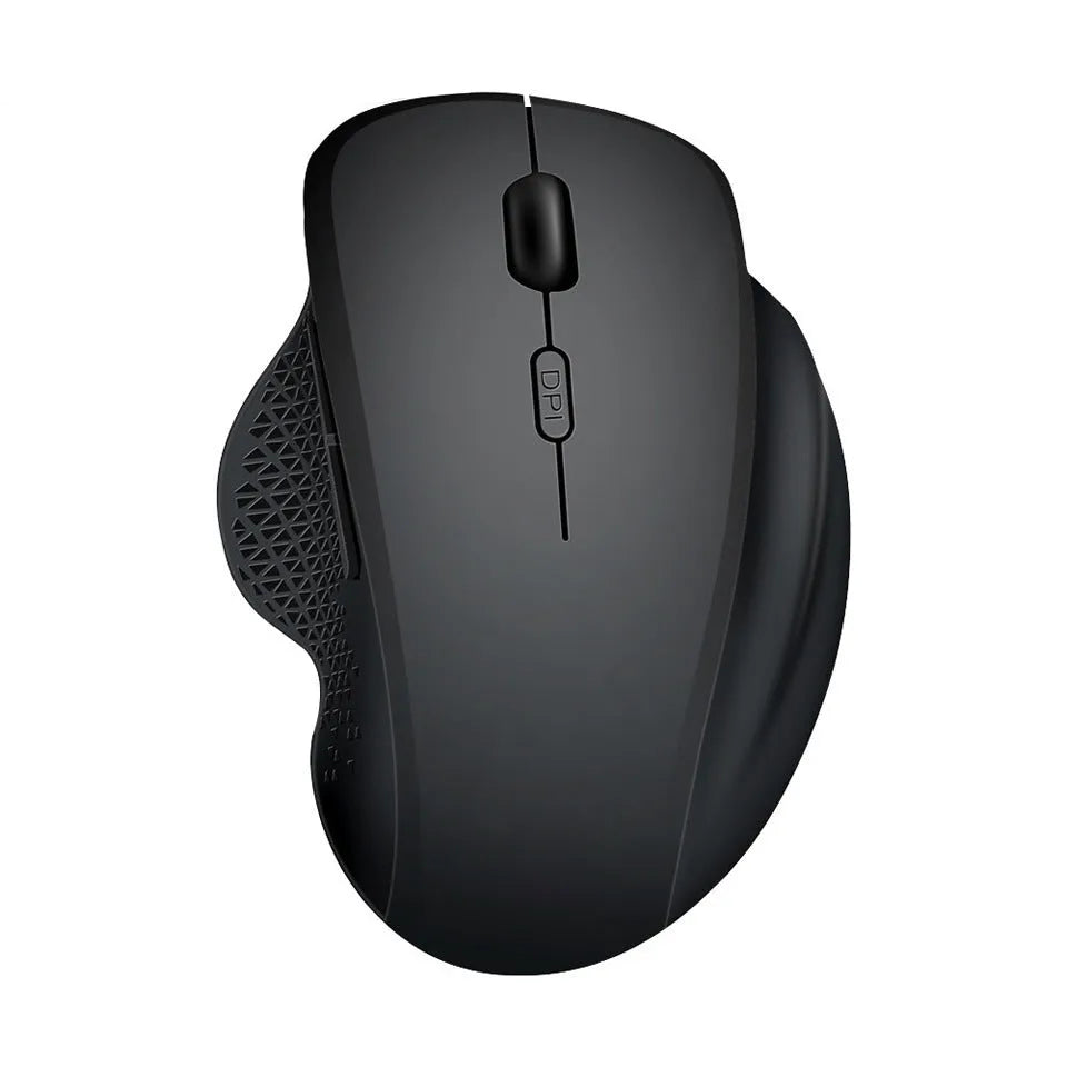 Grey and black self-charging wireless optical mouse for laptops with USB charging cable