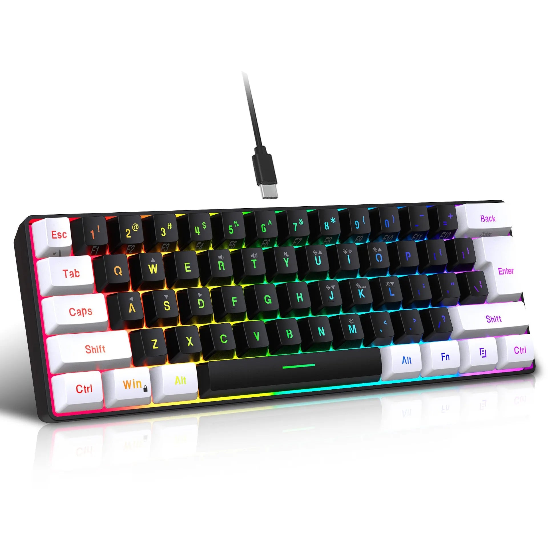 Simple wired 61 key membrane keyboard with UK layout and 1.7 metre cable in white and black colour