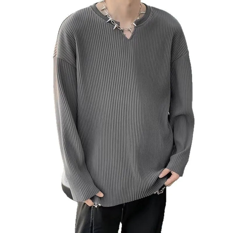 Plus size loose fit striped pullover sweater in black, grey or white.