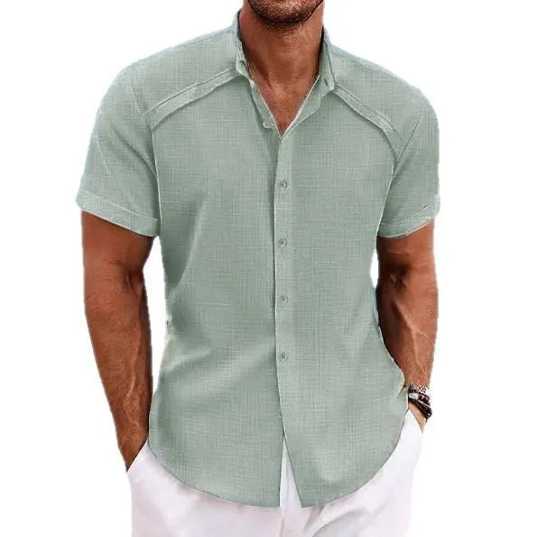 Men's Hawaiian casual short sleeve shirt in cotton blend fabric showing solid colour options