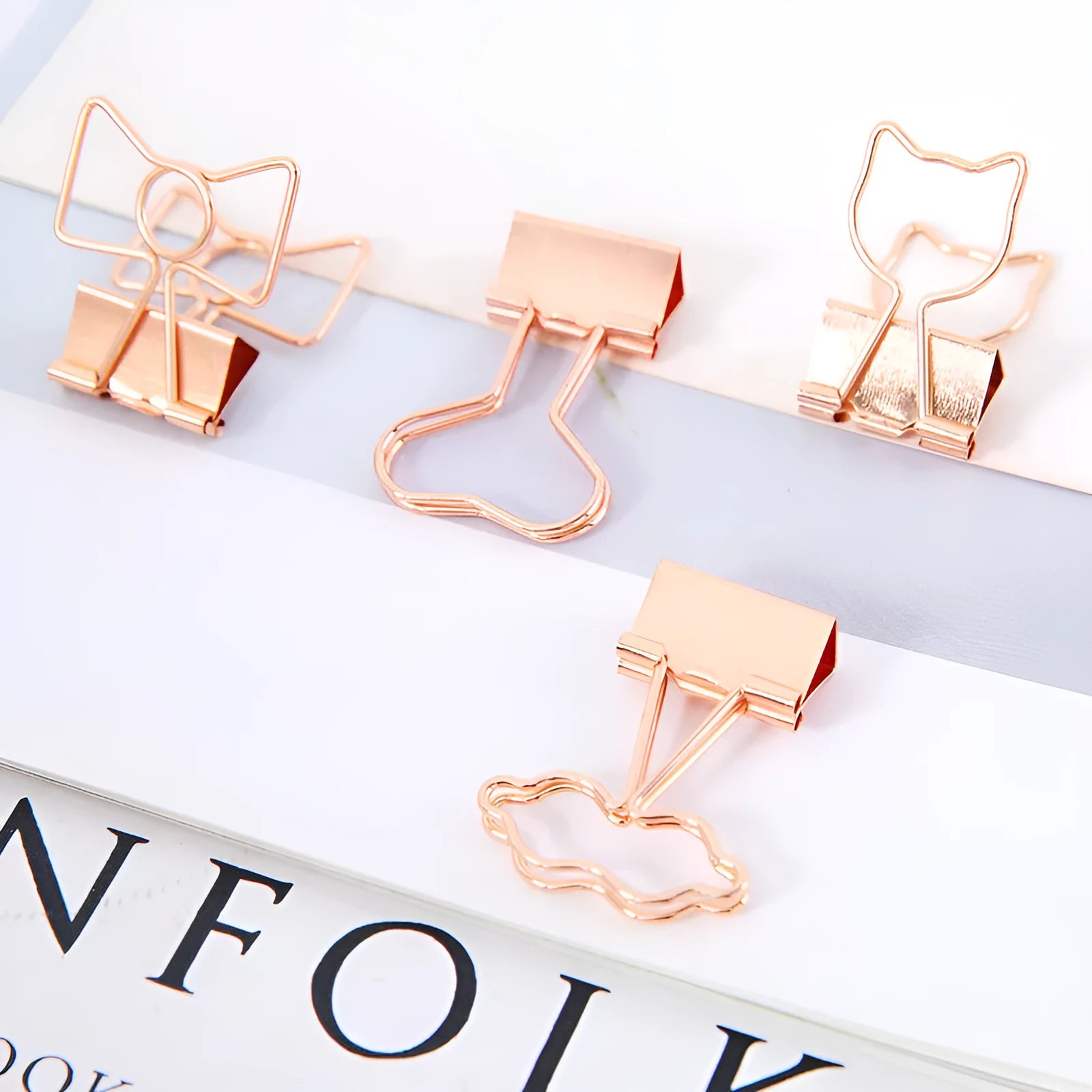 Gold plated long tail alligator clip with decorative flamingo, love, cloud, cat, cactus and bow shapes