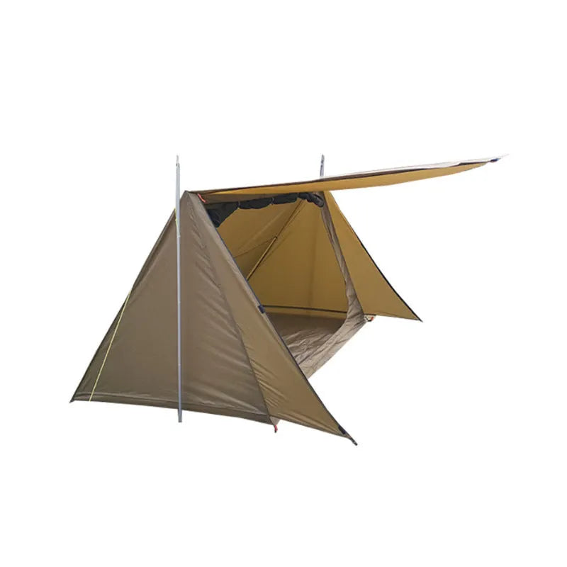 Lightweight brown shelter tent for 2-3 people with two aluminium alloy poles, nylon cover, waterproof over 3000MM, 1500g