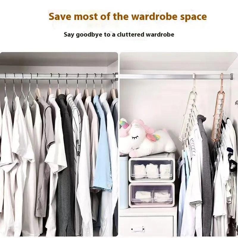 Plastic nine-hole folding trouser hanger in beige, blue, grey, green, or pink colour