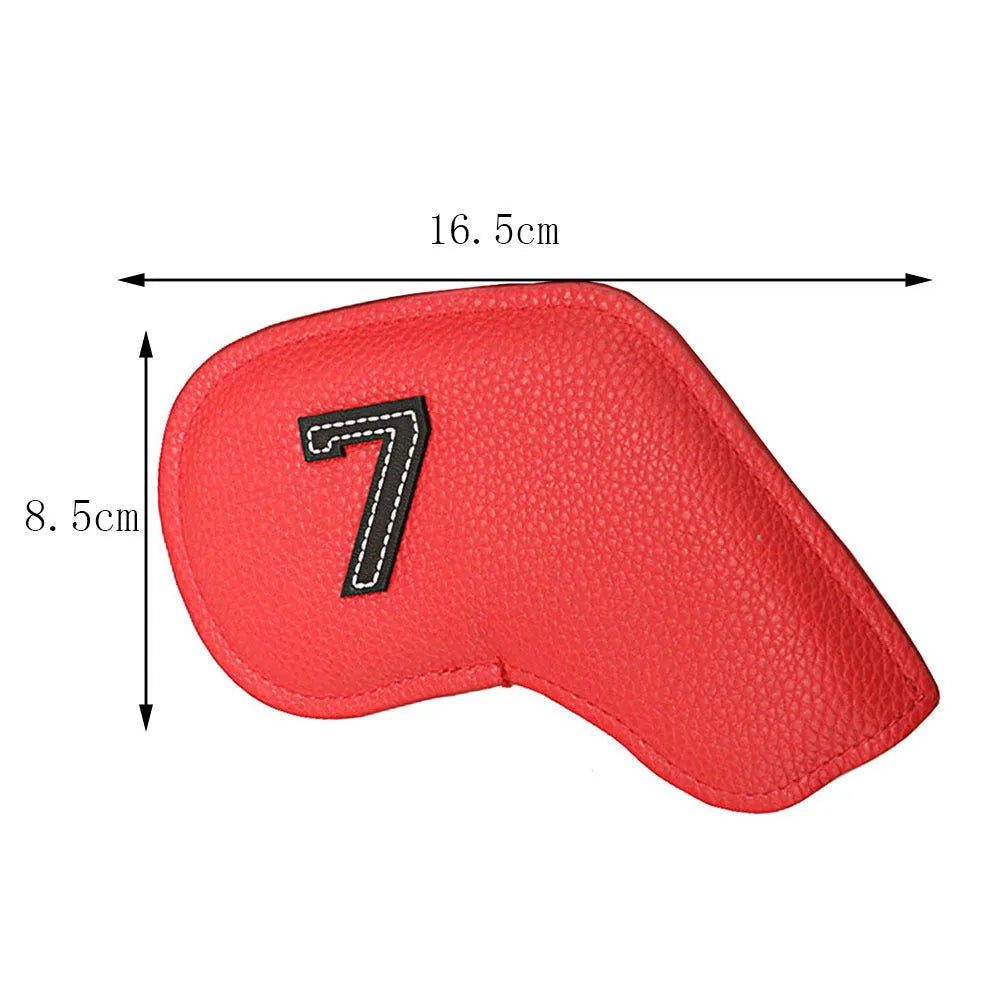 Set of 10 colourful digital printed PU golf club headcovers including ball head cover