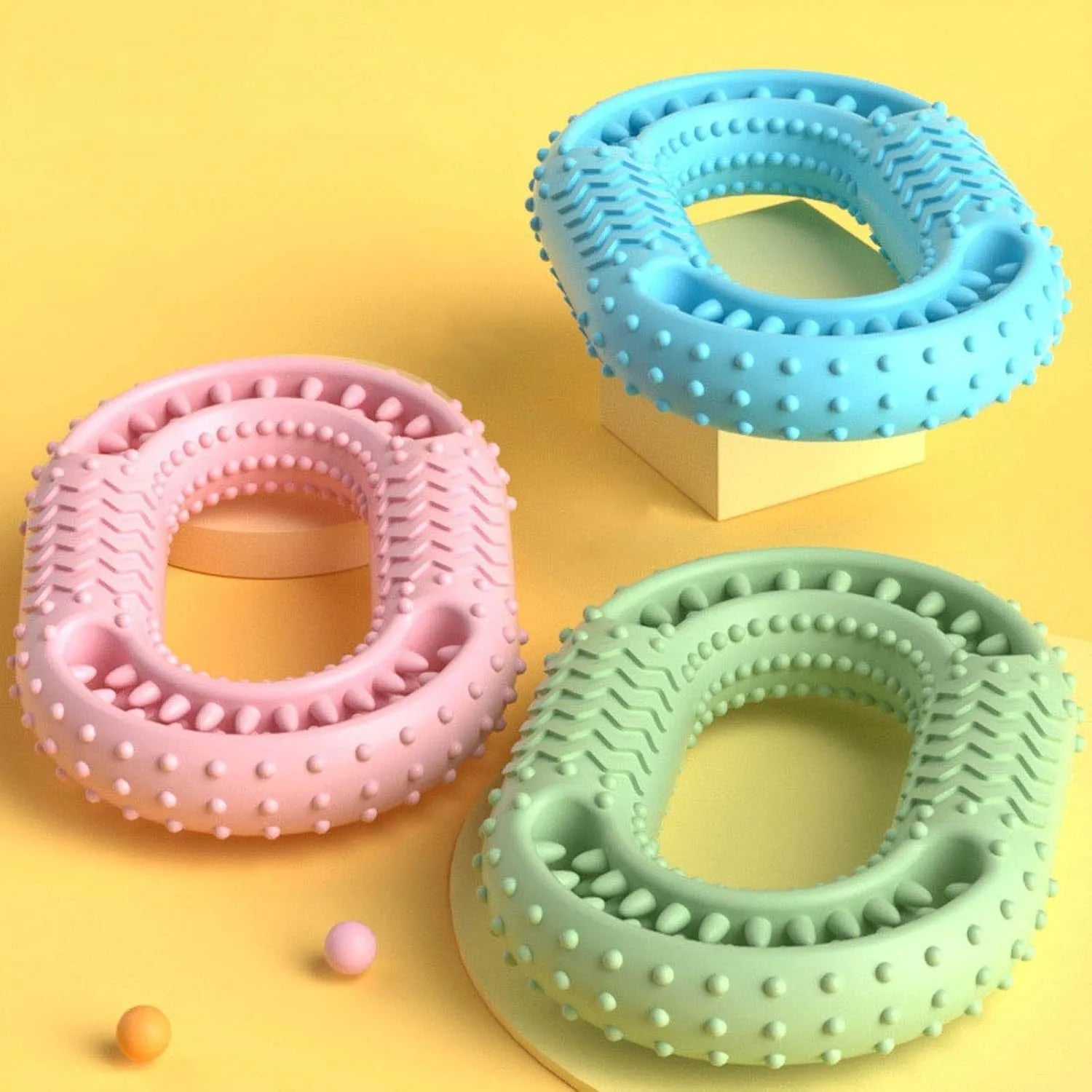 Blue O-ring shaped dog chew toy for aggressive chewers and dental care