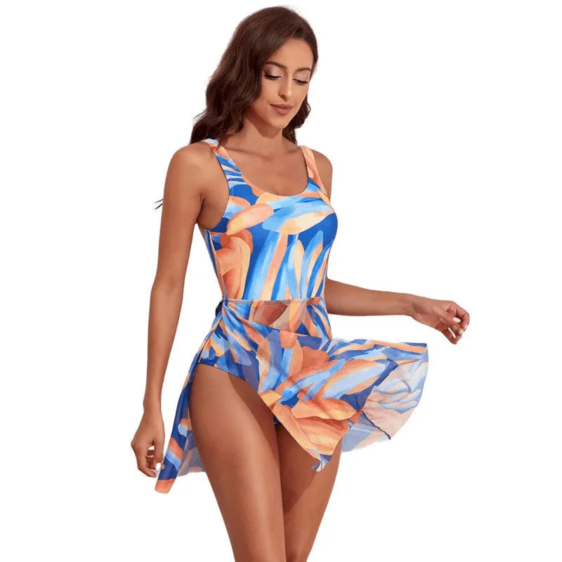 Women's single-shoulder one-piece swimsuit with floral digital printing and slim waist
