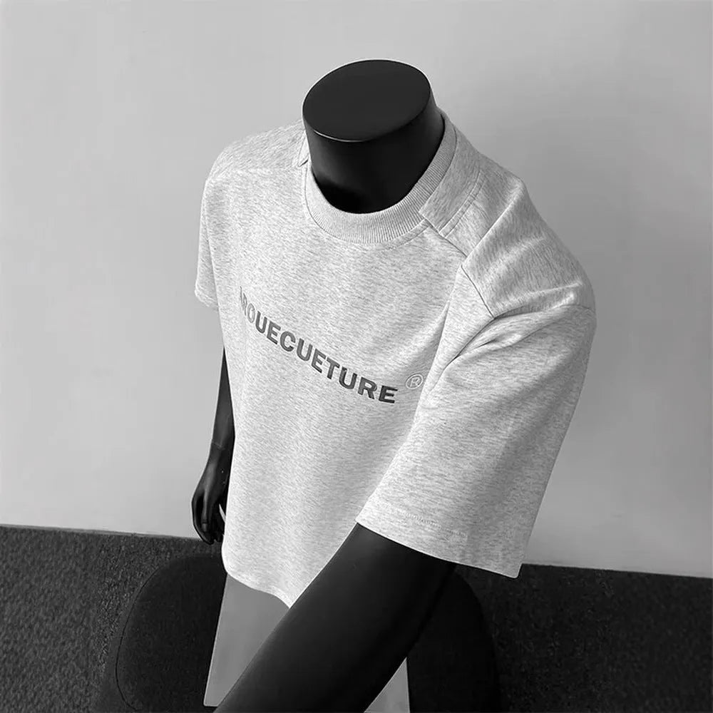 Men's loose fit pure cotton t-shirt with letter pattern in black white and light gray colors