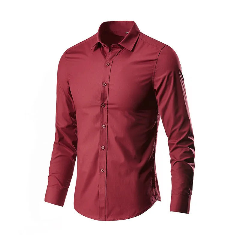 Loose-fit long-sleeve linen shirt shown in a neutral colour.