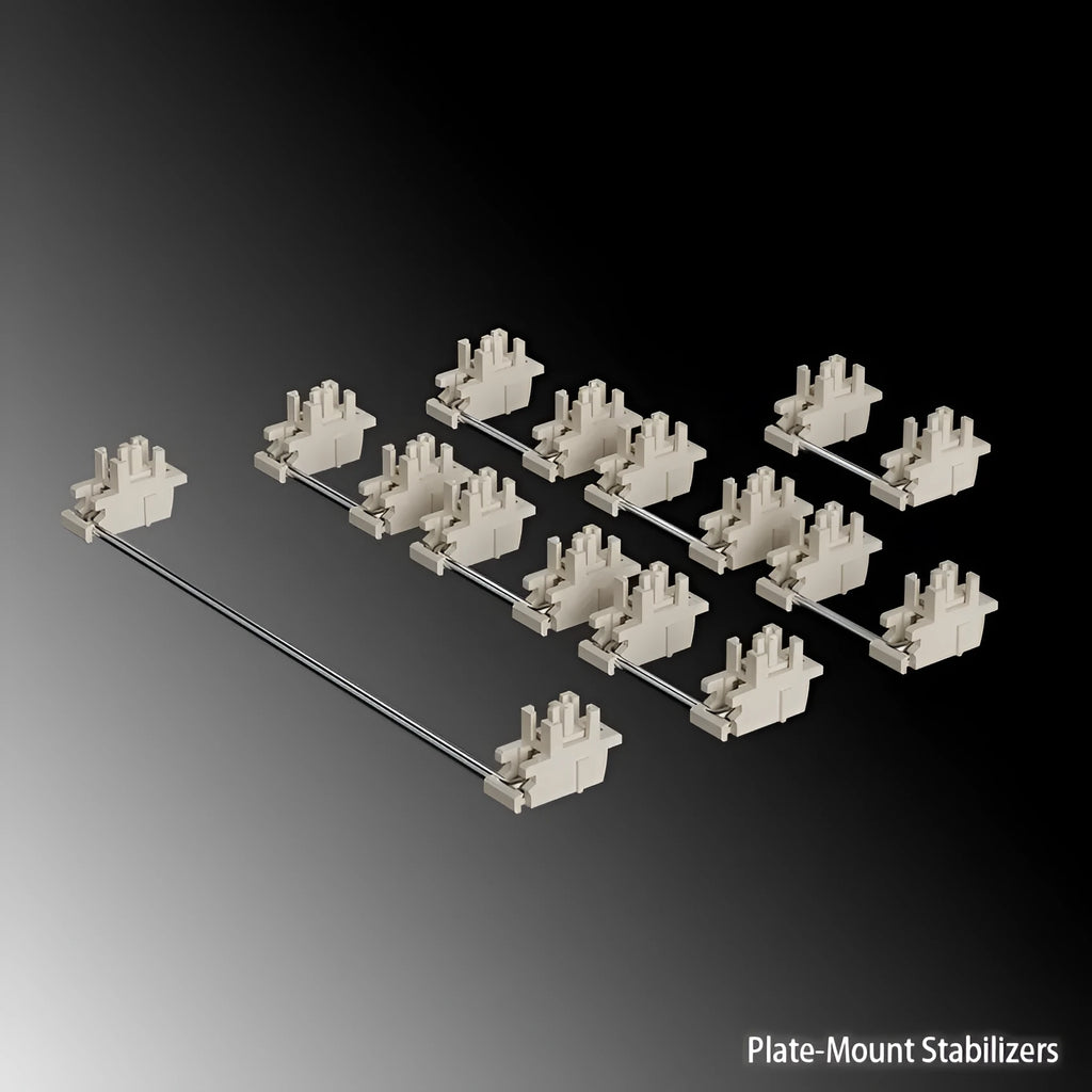 Black and milky white mechanical keyboard stabilisers showing 6.25U and 7U satellite axis sizes.