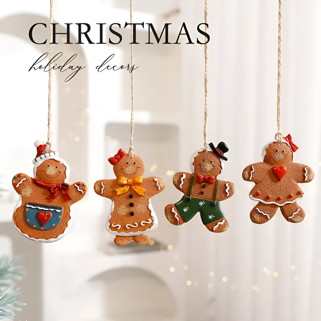 Resin Christmas pendant in snowman, gingerbread man, or elderly man style for festive hanging display