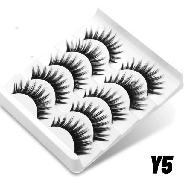 Six styles of natural false eyelashes without eyeliner in artificial fibre construction