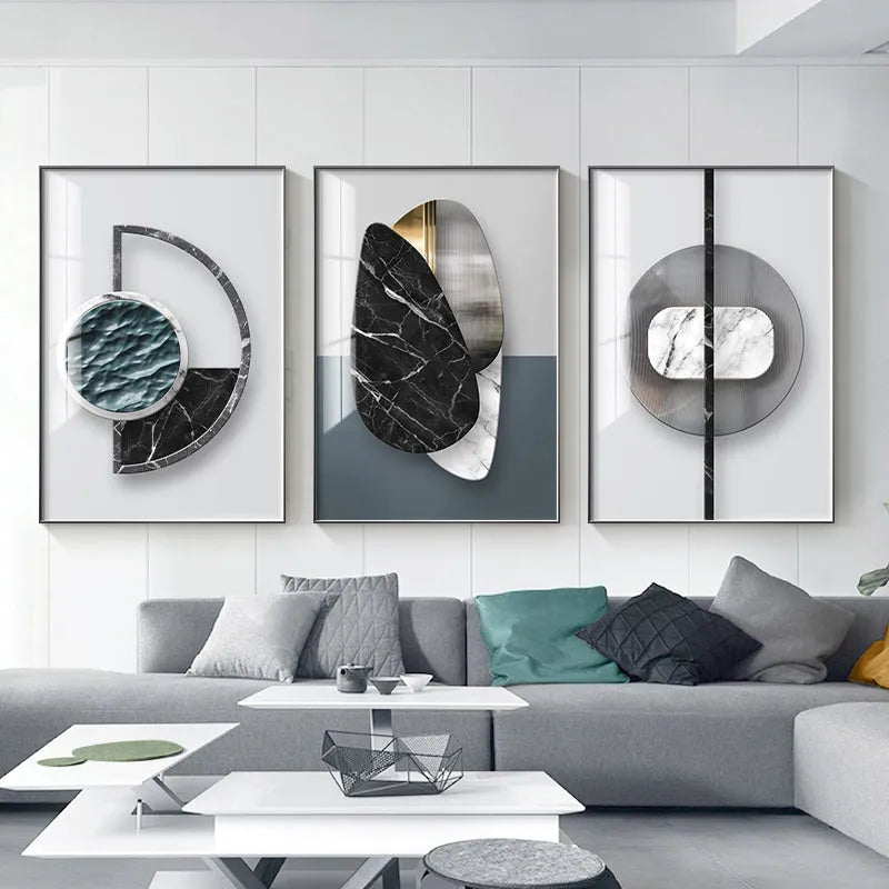 Abstract geometric pattern canvas painting wall art in modern style