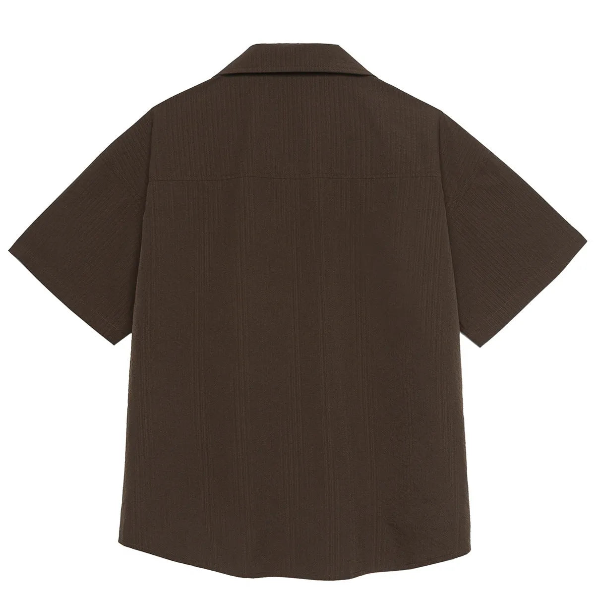 Brown striped Cuban collar short sleeve shirt for outdoor camping.