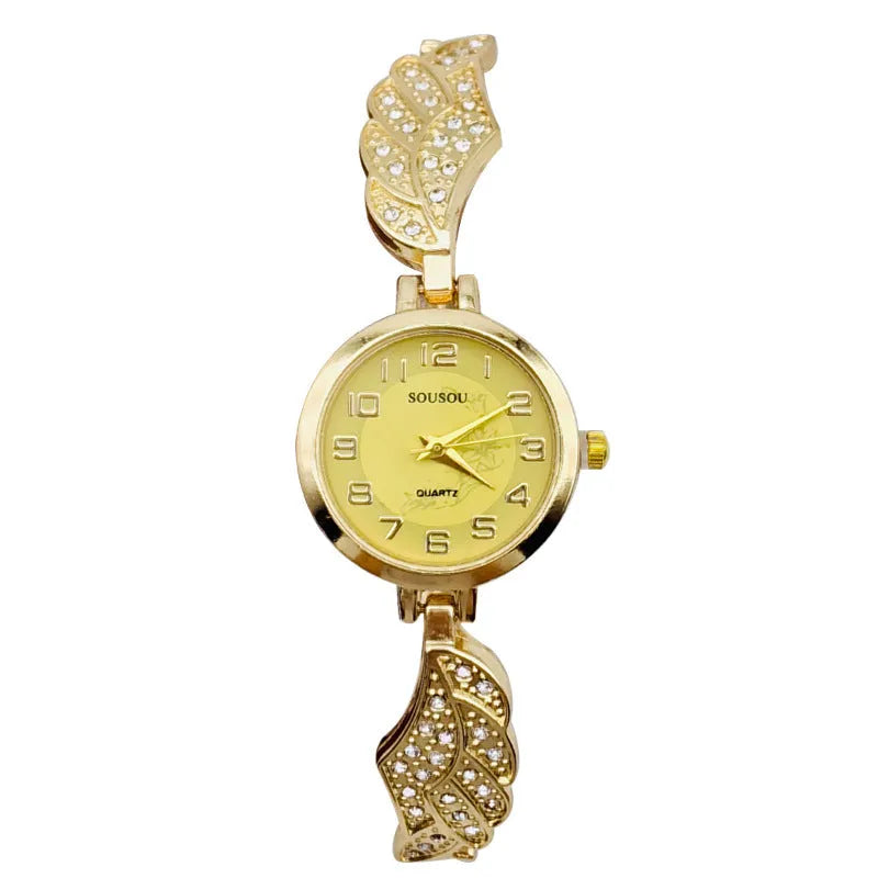 Women's stainless steel watch with round dial and Vachette clasp, shown in gold colour option.