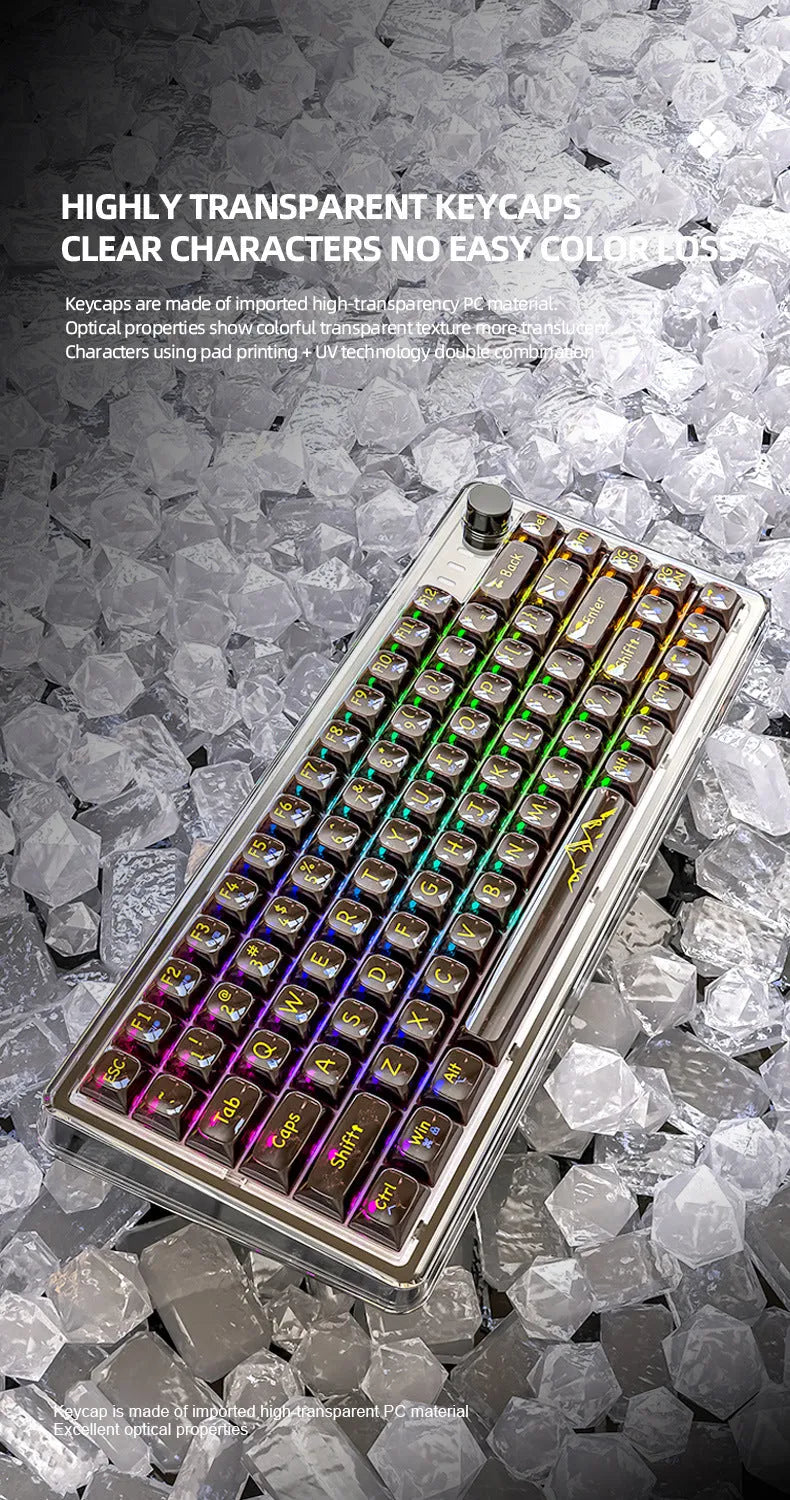 Attack Shark K75 transparent wireless mechanical keyboard with RGB lighting and hot-swappable switches