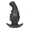 Liquid silicone masturbator in black, gold, or purple, available in S, M, L, and XL sizes.