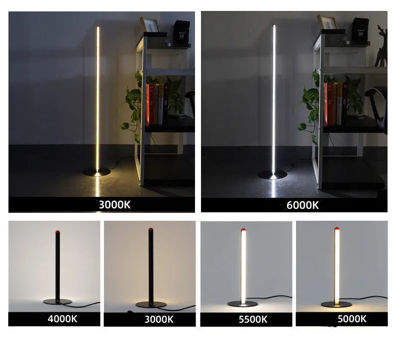 Tall, slim aluminium alloy vertical floor lamp with a LED light source on a modern stand.