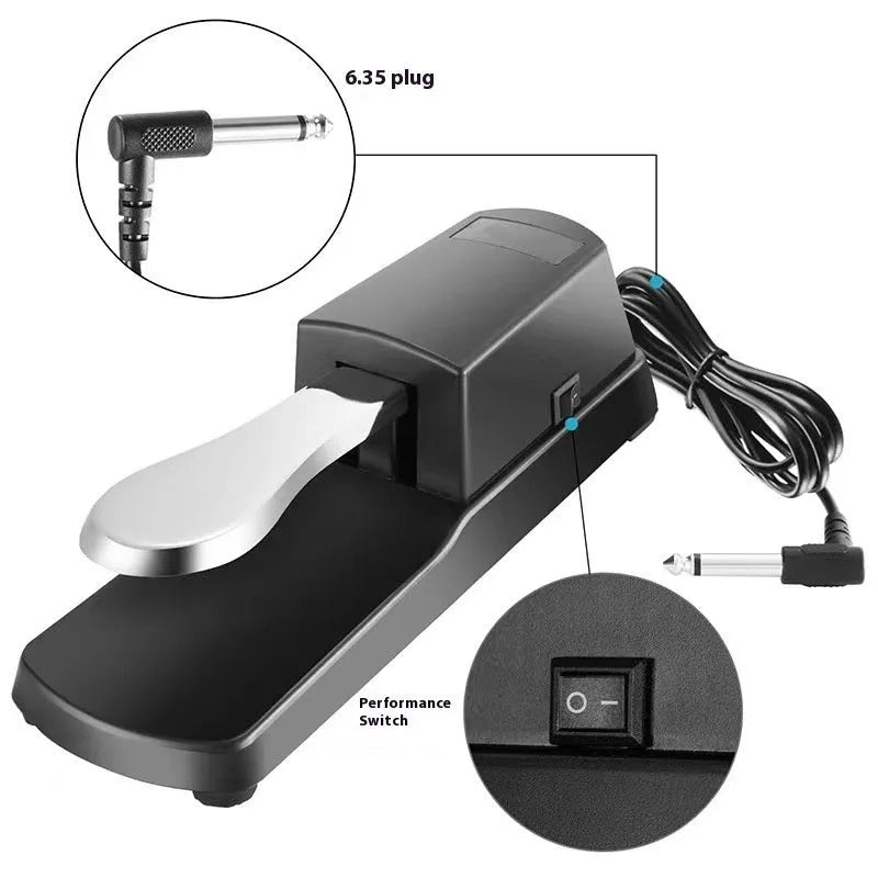 Universal keyboard sustain pedal with ABS plastic body and anti-slip rubber base