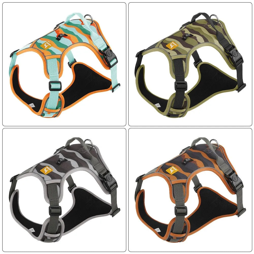 Reflective dog walking harness with chest and back design in oxford cloth construction