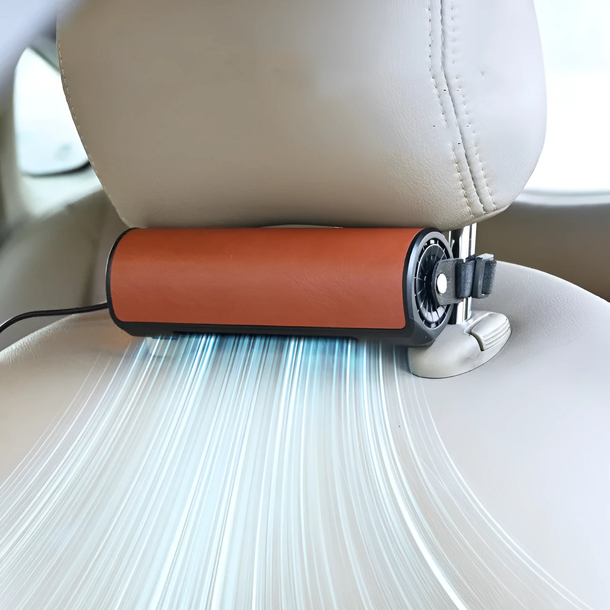 Car-mounted USB rear seat fan with 1.5 metre cable in black, brown or red colours