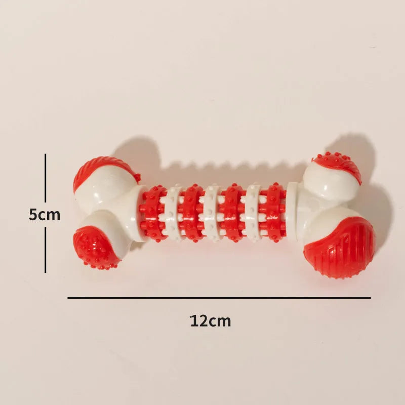 Blue bone-shaped interactive dog toy for small breeds with treat holder compartment