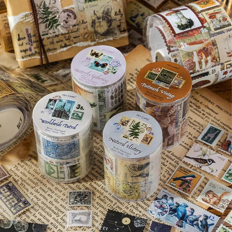 55mm wide retro journal stamp sticker roll showing butterfly design on coated paper