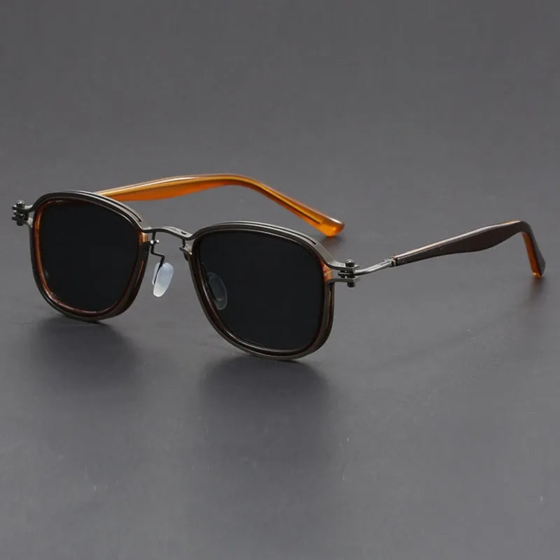 Retro square frame metal sunglasses with AC lenses in gun transparent green colour for outdoor sports and fashion