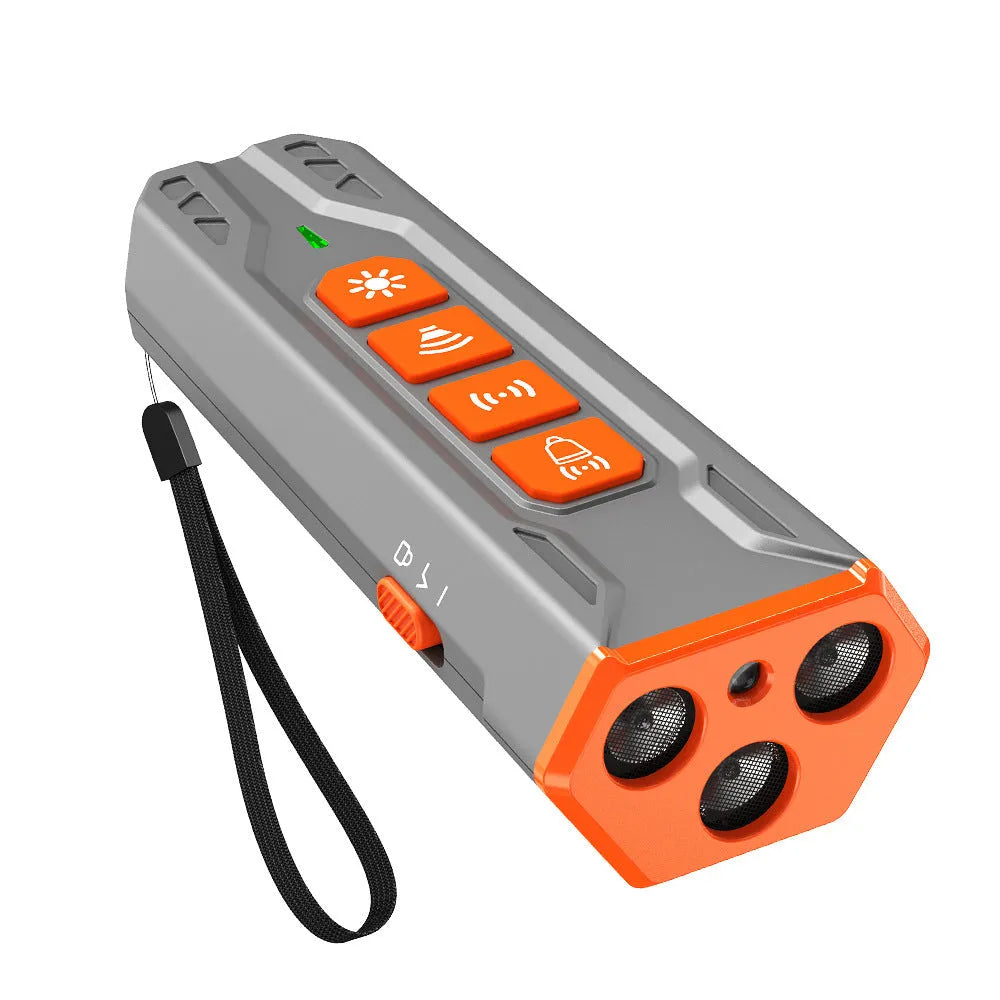 Three-head ultrasonic dog trainer with creative home lighting design in black and orange colour.