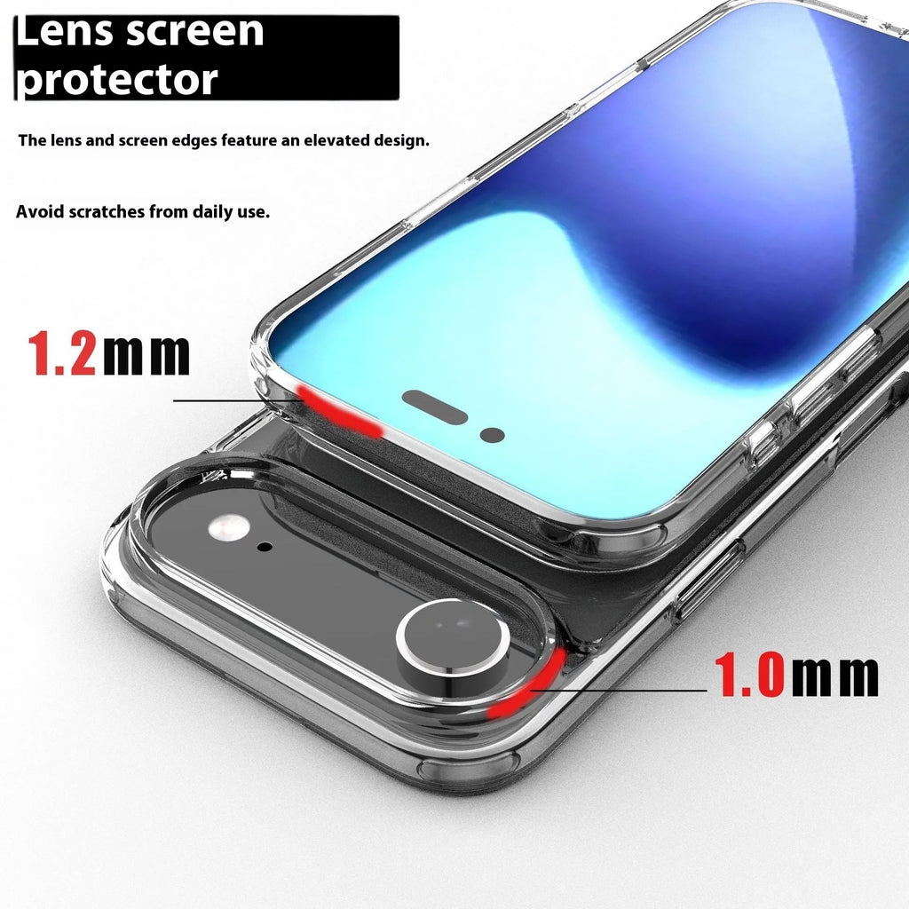 Transparent magnetic iPhone 17 AIR phone case showing shockproof design.