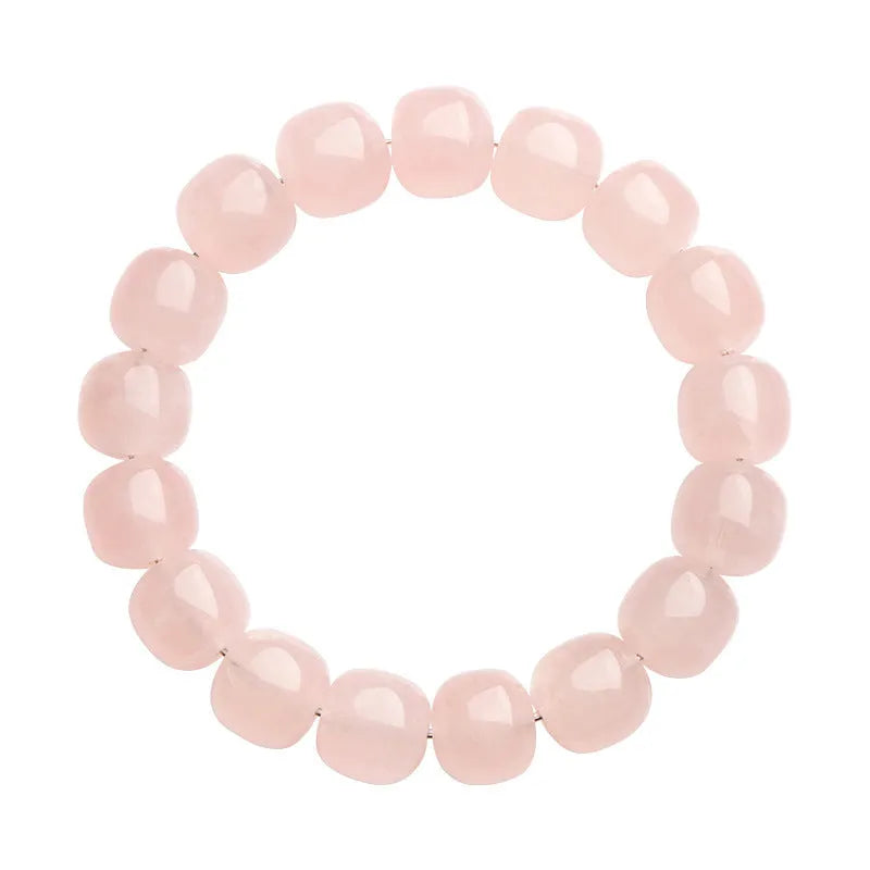 Pink bamboo crystal bracelet with 11mm barrel beads in original geometry design
