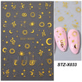 Cartoon style nail stickers sheet with black and silver striped love heart designs.