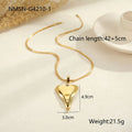 Women's stainless steel necklace with geometric pendant on double heart snake bones chain