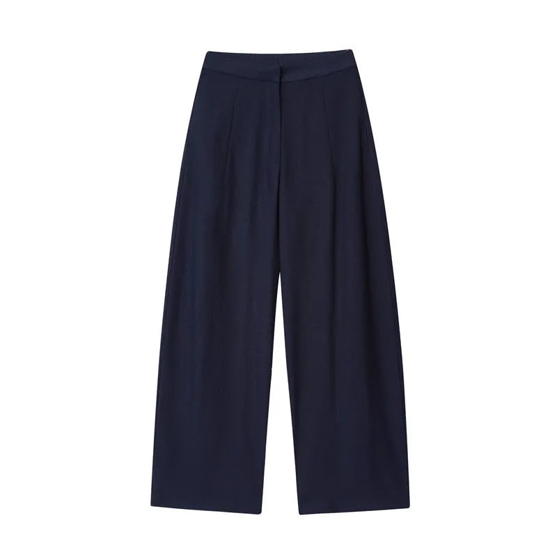 Women's linen-blend shirt with flounced sleeves and matching wide-leg trousers coordinated set