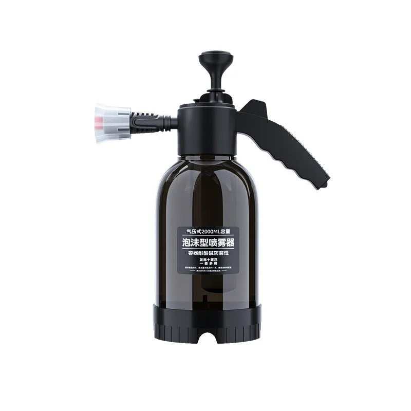 Black 2L foam watering can hand-held sprayer with switch lock and two nozzles for car washing and garden use