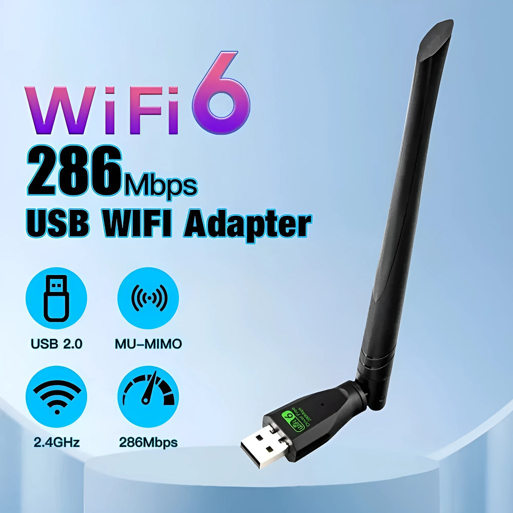 Black USB WiFi6 wireless network card with driver-free operation for Windows PC laptop connectivity