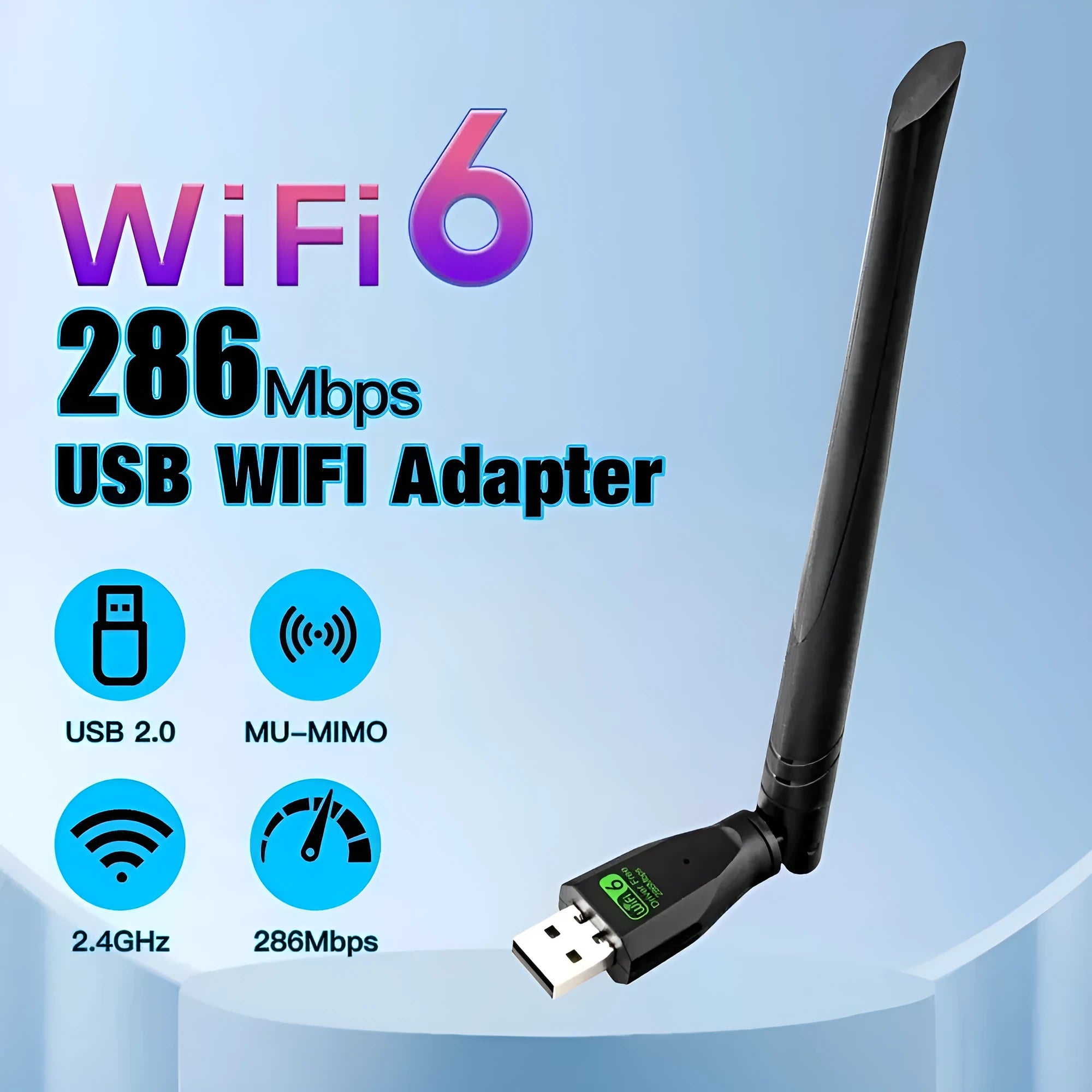Black USB WiFi6 wireless network card with driver-free operation for Windows PC laptop connectivity