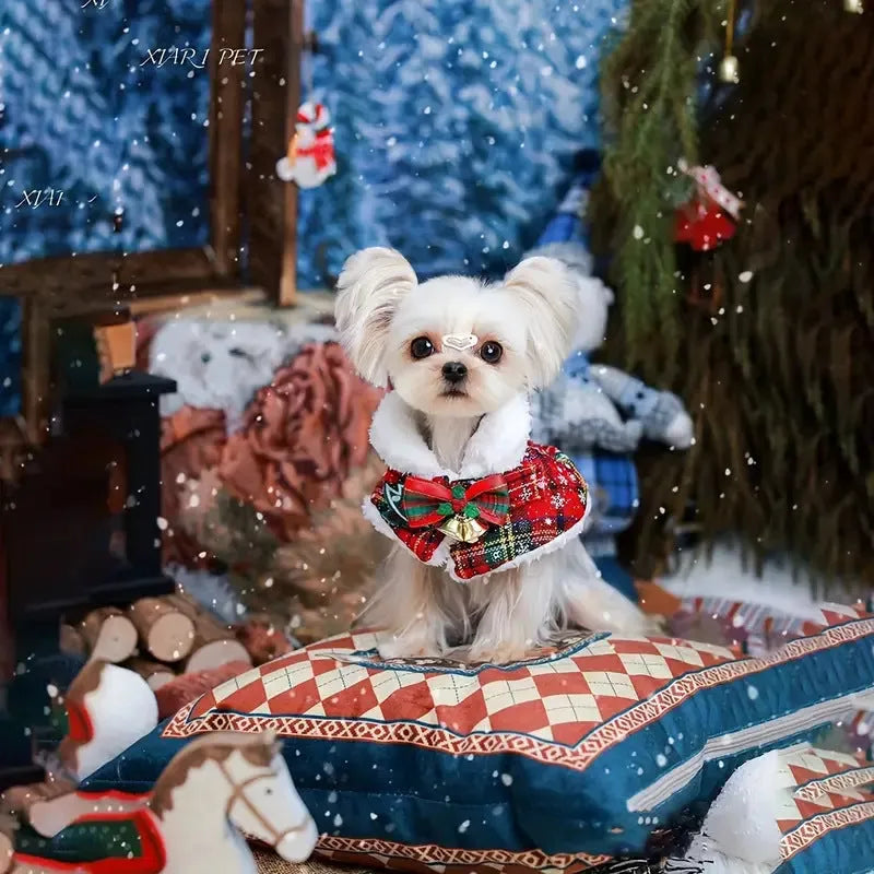 Polyester pet scarf with festive snowflake pattern for winter holidays and Christmas celebrations