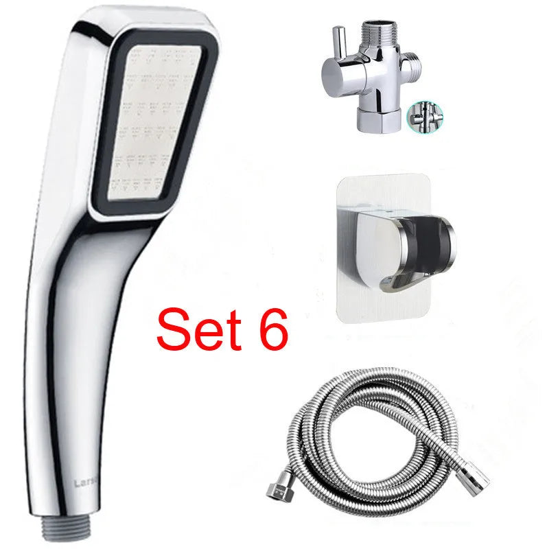 Orange hand-held pressurised shower with 60mm rain spray face