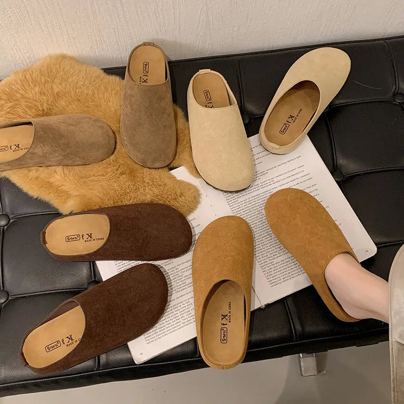 Korean-style square toe microfiber slippers in summer colours with slip-on design