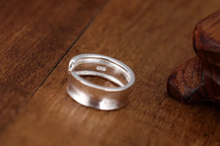 Open frosted sterling silver ring with geometry shape and adjustable opening